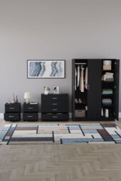 Home Discount Vida Designs 4Pc Bedroom Set 2xBedside, 4 Drawer Chest, 3 Dr Wardrobe in Black - thumbnail 3