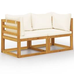 Berkfield Home 2-seater Garden Bench with Cream White Cushions (UK/IE/FI/NO only) in Brown - thumbnail 2