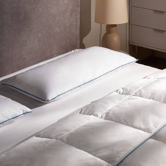 Wyld and Coco Low Bed Pillow - White Duck Down 40 x 80 cm Premium Cotton Casing - Size: Cot - image 1