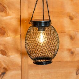 ValueLights Black Metal Mesh Cage Solar Powered Outdoor 2 Pack Garden Lantern Lights - thumbnail 4