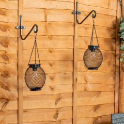 ValueLights Black Metal Mesh Cage Solar Powered Outdoor 2 Pack Garden Lantern Lights - thumbnail 3