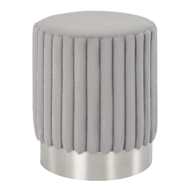 Costway Modern Round Velvet Ottoman Upholstered Footrest Stool Makeup Room in Grey - image 1