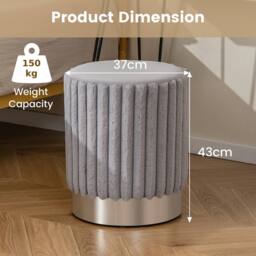 Costway Modern Round Velvet Ottoman Upholstered Footrest Stool Makeup Room in Grey - thumbnail 2