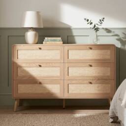 Merax Natural Oak Effect 6 Drawer Chest of Drawers with Rattan Fronts - thumbnail 2