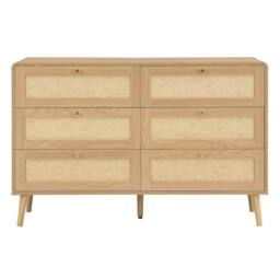 Merax Natural Oak Effect 6 Drawer Chest of Drawers with Rattan Fronts - thumbnail 9