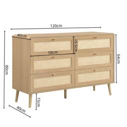 Merax Natural Oak Effect 6 Drawer Chest of Drawers with Rattan Fronts - thumbnail 5