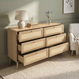 Merax Natural Oak Effect 6 Drawer Chest of Drawers with Rattan Fronts - thumbnail 3