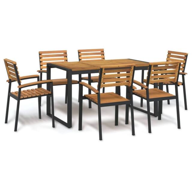 Berkfield Home 7 Piece Garden Dining Set Solid Wood Acacia & Metal in Brown - image 1