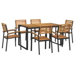 Berkfield Home 7 Piece Garden Dining Set Solid Wood Acacia & Metal in Brown - thumbnail 2