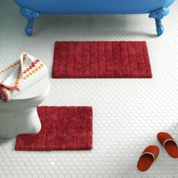 Allure Bath Fashions Ribbed Two Piece Bath Mat & Toilet Mat Set in Red - thumbnail 2