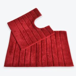 Allure Bath Fashions Ribbed Two Piece Bath Mat & Toilet Mat Set in Red