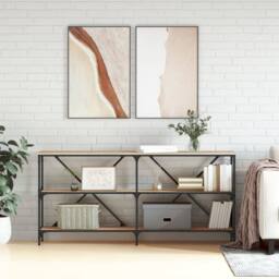 Berkfield Home Console Table Sonoma Oak 160x30x75 cm Engineered Wood & Iron in Light Tan - Size: 160 x 30 x 75 cm - thumbnail 2