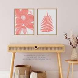 Wee Blue Coo Pack of 2 Calm Flower & Fern Frond Coral Pink Plant Botanical Aesthetic illustration Unframed Wall Art Living Room Prints Set - thumbnail 2