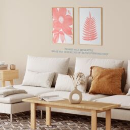 Wee Blue Coo Pack of 2 Calm Flower & Fern Frond Coral Pink Plant Botanical Aesthetic illustration Unframed Wall Art Living Room Prints Set - thumbnail 3