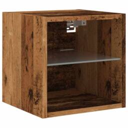 Berkfield Home TV Wall Cabinet with LED Lights Old Wood 30x28.5x30 cm in Brown - thumbnail 3