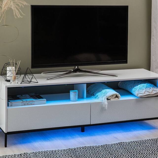 Wyld and Coco TV Stand White with LED for up to 70-inch TVs Two Drawers and Cabinets - image 1
