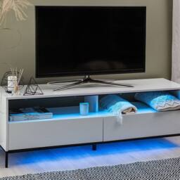 Wyld and Coco TV Stand White with LED for up to 70-inch TVs Two Drawers and Cabinets - thumbnail 1