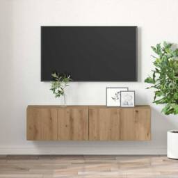 Berkfield Home TV Cabinet Set Artisan Oak MDF Medium TV Cabinet Rectangular in Brown - thumbnail 4