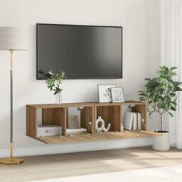 Berkfield Home TV Cabinet Set Artisan Oak MDF Medium TV Cabinet Rectangular in Brown - thumbnail 2