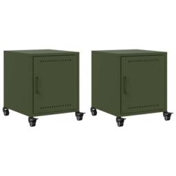 Berkfield Home Bedside Cabinets 2 pcs Olive Green 36x39x43.5 cm Steel - thumbnail 1