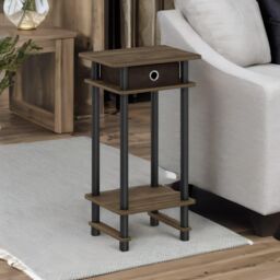 Rafaelo Mobilia Industrial Rustic Side Table With Fabric Drawer in Brown - thumbnail 1