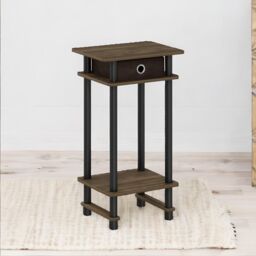 Rafaelo Mobilia Industrial Rustic Side Table With Fabric Drawer in Brown - thumbnail 2