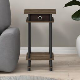 Rafaelo Mobilia Industrial Rustic Side Table With Fabric Drawer in Brown - thumbnail 4