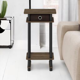Rafaelo Mobilia Industrial Rustic Side Table With Fabric Drawer in Brown - thumbnail 3