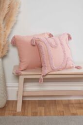 Rapport Home Cabana Tufted Cotton Cushion Cover (43x43 cm) in Dusty Pink - Size: 43 cm x 43 cm