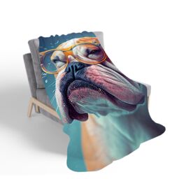 Warren Reed - Designer Bulldog With Glasses Splashart Sherpa Blanket in Brown - Size: Large - thumbnail 2