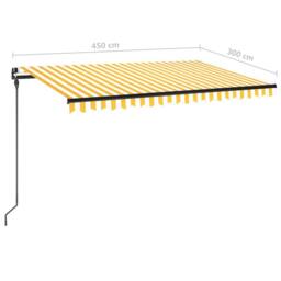 Berkfield Home Manual Retractable Awning with LED 450x300 cm Yellow & White - thumbnail 7