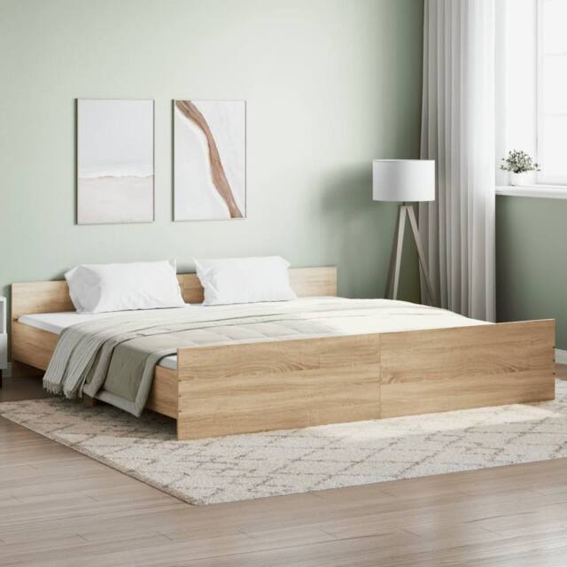Berkfield Home Bed Frame with Headboard & Footboard Sonoma Oak 200x200 cm in Brown - image 1