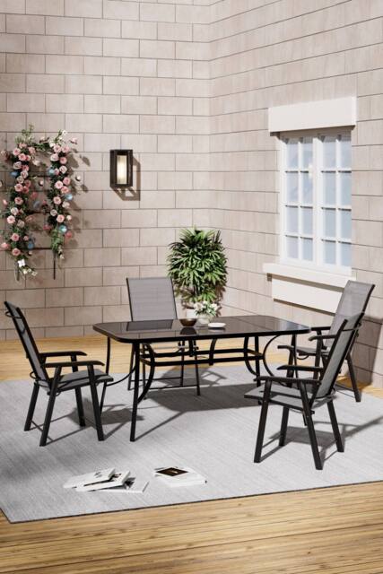 Living and Home 4-Seater Outdoor Garden Dining Table Set in Black - image 1