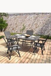 Living and Home 4-Seater Outdoor Garden Dining Table Set in Black - thumbnail 4