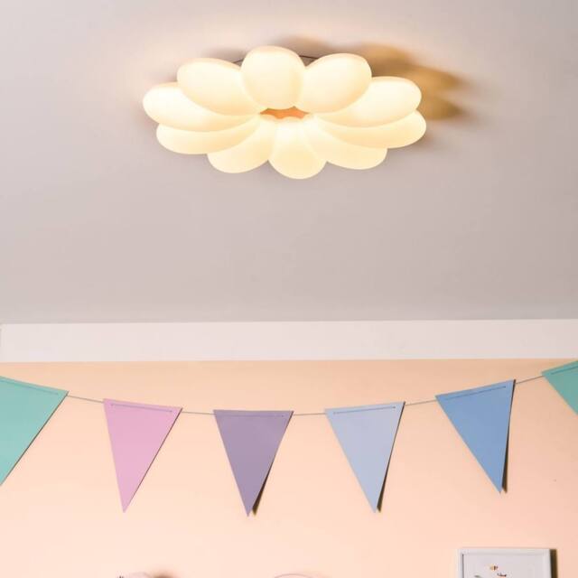 Wyld and Coco Ceiling Lamp White Acrylic Flower Shade Remote-Dimmable Flush Light - image 1
