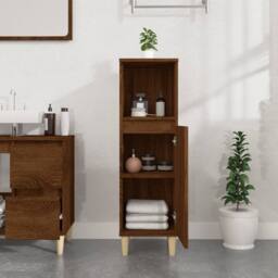 Berkfield Home Bathroom Cabinet Brown Oak 30x30x100 cm Engineered Wood - Size: 30 x 30 x 100 cm - thumbnail 3