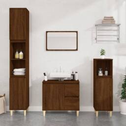 Berkfield Home Bathroom Cabinet Brown Oak 30x30x100 cm Engineered Wood - Size: 30 x 30 x 100 cm - thumbnail 2