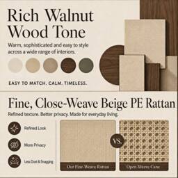 Merax Arched Double Door Wardrobe with 2 Rattan Effect Drawers in Walnut - thumbnail 7