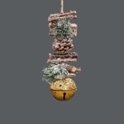 Shatchi Hanging Decoration with Jingle Bells Wooden Sticks, Berries & Pinecones Christmas Home Wall Door 33cm Golden in Gold - thumbnail 3
