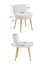 Living and Home Cream Faux Fur Vanity Stool Chair with Metal Legs in White - thumbnail 3