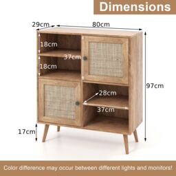 Costway Rattan Sideboard Modern Buffet Cabinet Kitchen Boho Accent Cabinet in Natural - thumbnail 6