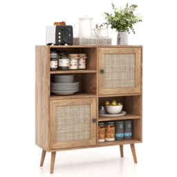 Costway Rattan Sideboard Modern Buffet Cabinet Kitchen Boho Accent Cabinet in Natural - thumbnail 5
