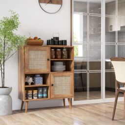Costway Rattan Sideboard Modern Buffet Cabinet Kitchen Boho Accent Cabinet in Natural