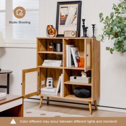 Costway Rattan Sideboard Modern Buffet Cabinet Kitchen Boho Accent Cabinet in Natural - thumbnail 2