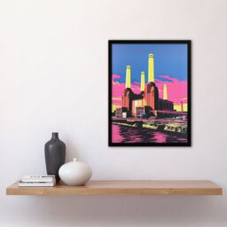 Artery8 Wall Art Print Battersea Power Station Pop Art Vibrant Pink Yellow Blue Framed Art - Size: A4 - thumbnail 4