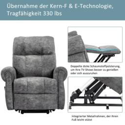 HomeTouch Faux Leather Power Lift Recliner Chair for Living Room Bedroom in Grey - Size: 1 Pack - thumbnail 2