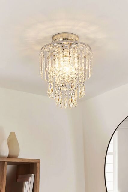 Living and Home Glamorous Crystal Cascade Chandelier with Chrome Accents in Silver - image 1