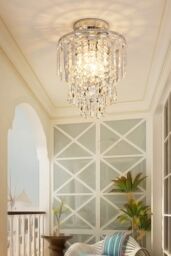 Living and Home Glamorous Crystal Cascade Chandelier with Chrome Accents in Silver - thumbnail 4