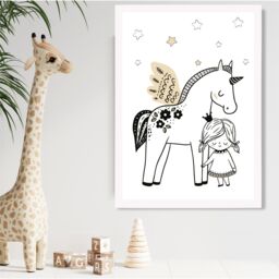 ARTZE Scandi Princess Little & Pegasus Framed Print SIZE: A3 with White Frame in Black - Size: A4 - thumbnail 2