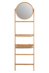Orsina Versatile 5 Tier Towel Rack With Mirror, Integrated Mirror Towel Rack For Washroom, Foldable Toiletries Trays in Brown